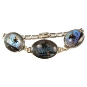 Sterling bracelet with painted butterfly wing background art deco 20's - 7 1/4"