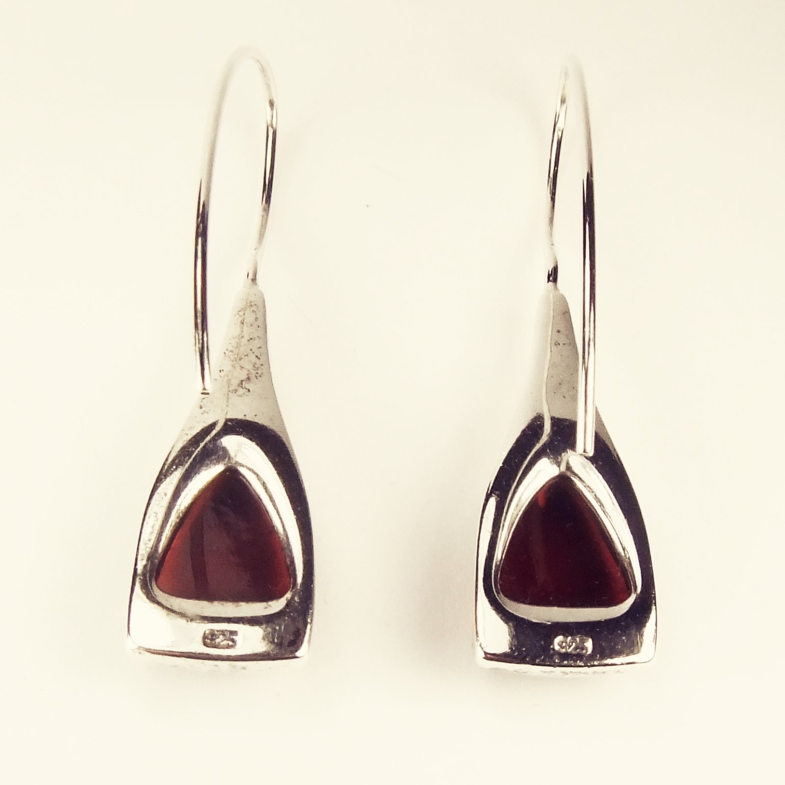 Solid sterling silver long ear wire dangle earrings with Amber - Image 2