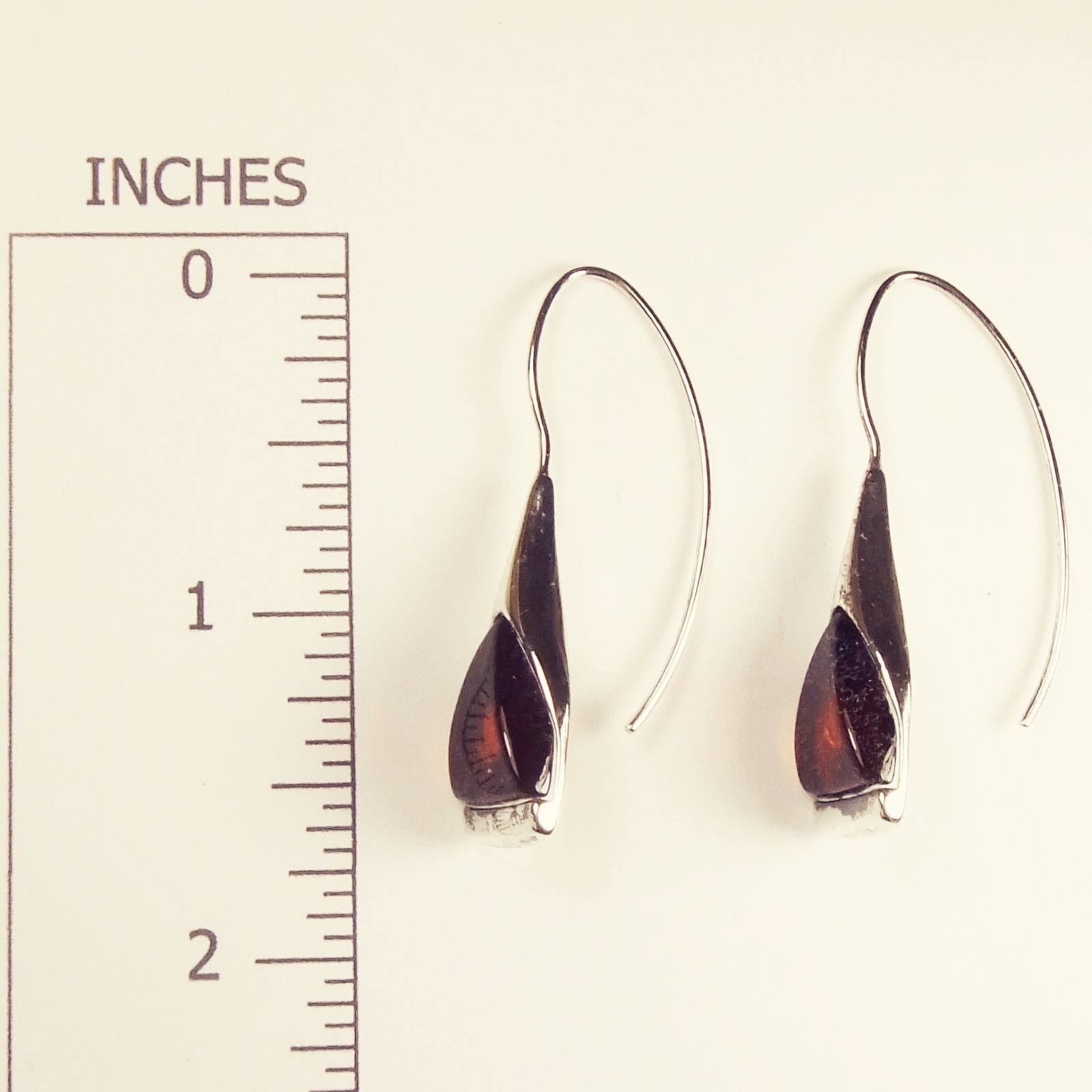 Solid sterling silver long ear wire dangle earrings with Amber - Image 4