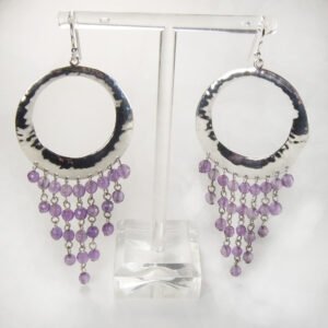 Solid Sterling Silver Chandelier Dangle Earrings with Faceted Amethyst Balls